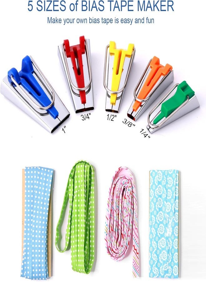 GEMSY مجموعة أدوات صنع شريط الحواف المائل من جيمسي (6 مم، 9 مم، 12 مم، 18 مم، 25 مم) - أدوات ربط من الفولاذ المقاوم للصدأ مرمزة بالألوان للطي المزدوج/المفرد - مجموعة ملحقات الخياطة والتطريز لحواف الأقمشة، والتزيين، وصناعة الملابس - Image 2